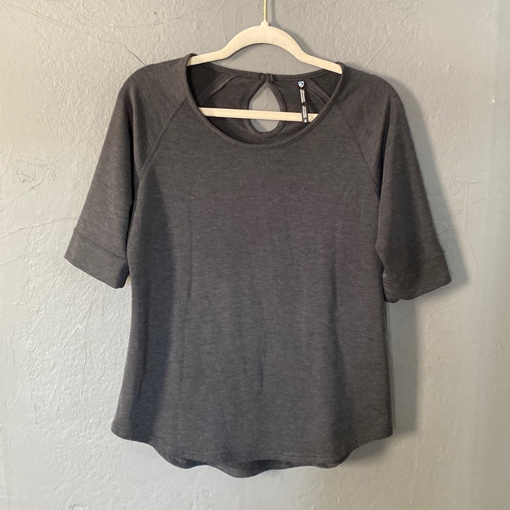 Kuhl Charcoal Gray Grey Cuffed Sleeve Key Hole Back Knit Shirt Size Small